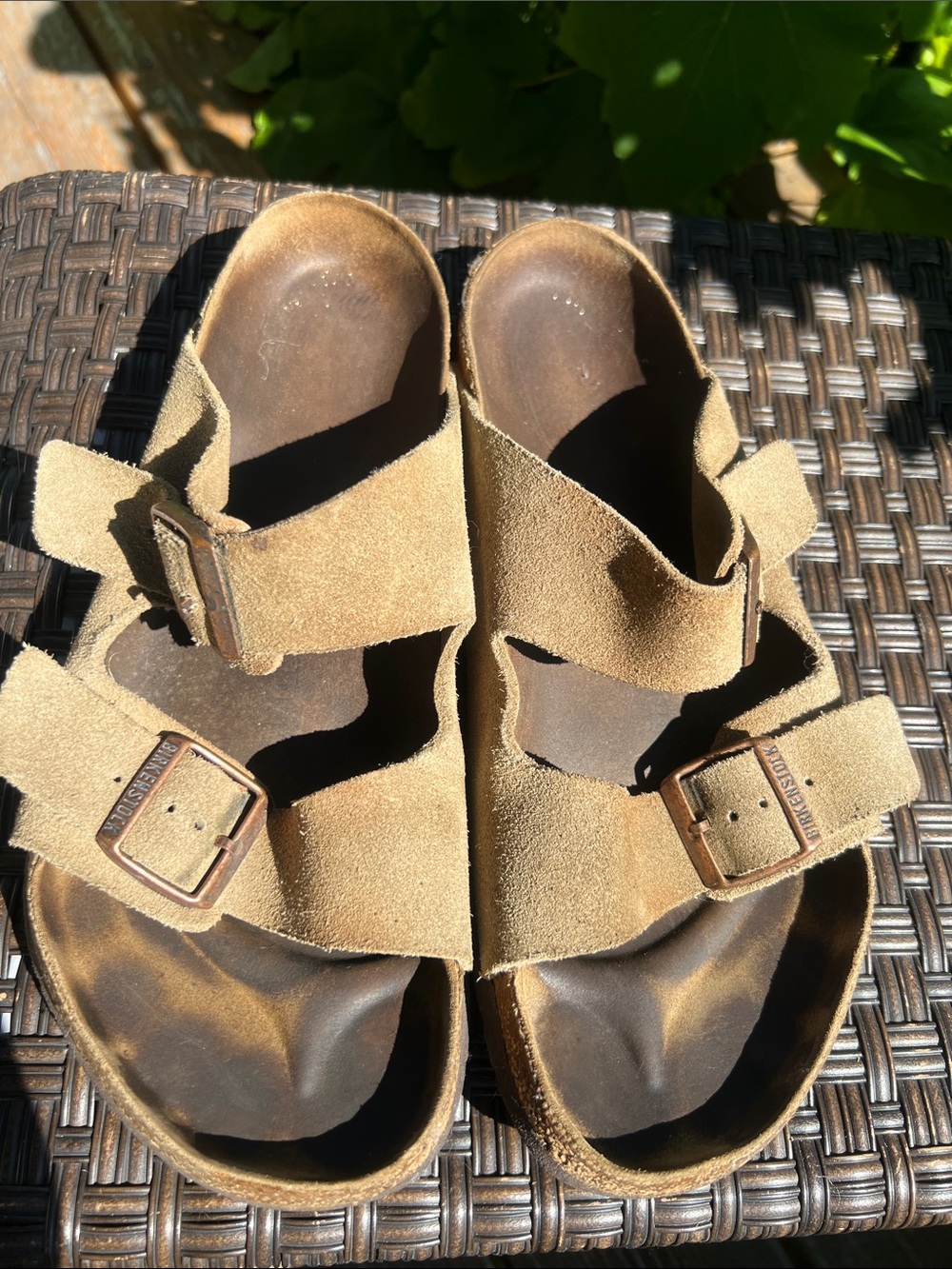 Birkenstock Arizona Soft Suede Double Strap Sandals in Tan